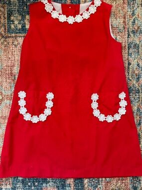 The Beaufort Bonnet Company Red Dress with White Floral Lace Collar